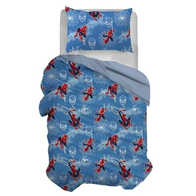 Afbeelding van Spiderman Dekbedovertrekset voor eenpersoonsbed, katoen, blauw, 155 x 200 cm, kussensloop 50 80 Marvel, Disney, 100% officieel product
