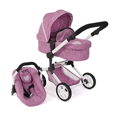 Afbeelding van Bayer Chic 2000 Poppenwagen Linus, 3 in 1 combipoppenwagen voor kinderen van 4 tot 8 jaar, poppenwagenset, jeans roze
