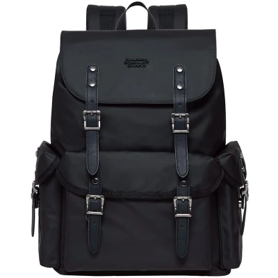 Afbeelding van KAUKKO grote leren rugzak voor dames en heren, vintage wandelrugzak met 14 inch laptopvak werk, reizen, universiteit, 23L, zwart FP703