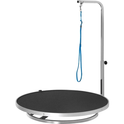 Afbeelding van PawHut hondentrimtafel dierenverzorgingstafel draaibare droogtafel met verstelbare arm antislip tafelblad vergrendelingssysteem aluminiumlegering rand roestvrij stalen frame veiligheidslijn Ø65x 10 h