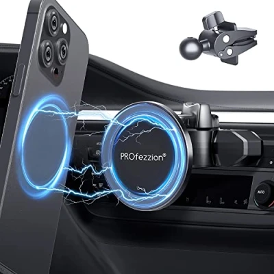Afbeelding van PROfezzion Mag Safe Car Mount, CD Slot &amp; Vent Clip Kit Magnetische Telefoonhouder voor iPhone 15 Plus Pro Max 14 13 12 11 X XR XS Case [Mag Ring inbegrepen]