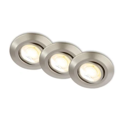 Afbeelding van BRILONER Set van 3 LED inbouwspots 230V Behuizing 50% gerecycled, Dimbaar, Draaibaar, Ra90, Kleurtemperatuurverandering, spot, vlak, Plafondspots, Inbouwspots, 90x24mm (DxH), Mat nikkel