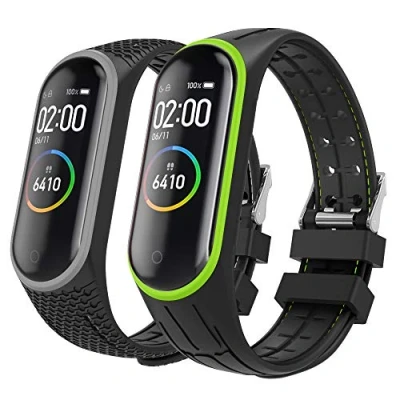 Afbeelding van MoKo 2 PACK Band Compatible with Xiaomi Mi 3/Mi 4, Soft Silicone Replacement Wristband Strap Bracelet Fit 4 Smart Watch Green &amp; Gray
