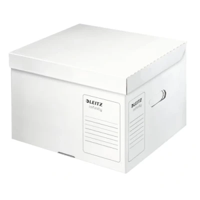 Afbeelding van Leitz Infinity archiefcontainer, maat M, doos voor A4 archiefdoos 3 x 100mm/2 150mm, transportdoos met deksel erop, opvouwbare kartonnen verpakking, 100% zuurvrij golfkarton, wit, 1 stuk, 61030000