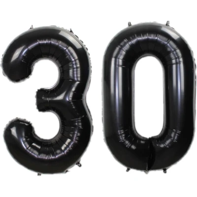 Afbeelding van Folie Ballon Cijfer 30 Jaar Zwart 36Cm Verjaardag Folieballon Met Rietje