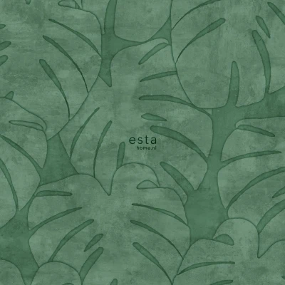 Afbeelding van Leen Bakker ESTAhome Behang Monstera Bladeren Donkergroen 0.53 X 10.05 M Groen Vlies