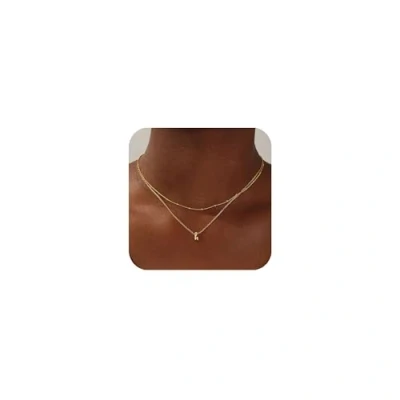 Afbeelding van Tingn Halsketting, gelaagd, gouden ketting met letters, 14 karaat goud, verguld, klein monogram, letters A Z, gepersonaliseerd, hanger, choker, voor dames en meisjes, sieraden, Goud