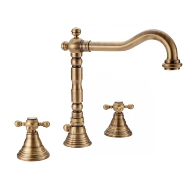 Afbeelding van PB klassieke 3 gats wastafelkraan sterknoppen uitloop 18,5 cm Brons 1208854942