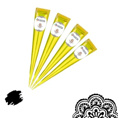 Afbeelding van FADEDA Henna kegels, 4 x 25 g natuurlijke pasta, zwart, 100% plantaardig, klaar voor gebruik en zonder PPD