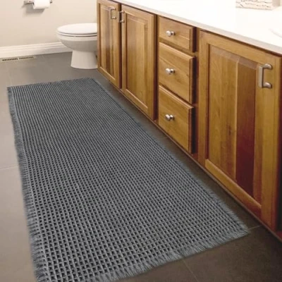Afbeelding van Mavicen Waffle Badmat, antislip, 61 x 153 cm, groot, zacht, wollig, absorberend, wasbaar, voor badkamer, hal en keuken, donkergrijs