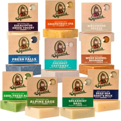 Afbeelding van Dr. Squatch Men&#039;s Soap Bar Gift Set (10 Bars) Alpine Sage, Birchwood Breeze, Coconut Castaway, Cool Fresh Aloe, Eucalyptus Greek Yogurt, Falls, Gold Moss, Spearmint Basil, Wood Barrel Bourbon