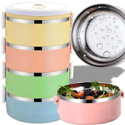 Afbeelding van Retoo Lunchbox Thermische Roestvrij Staal Draagbare Broodtrommels Voedselcontainer Handgreep Lekvrij Container voor Student Kantoor Workers 4 Lagen