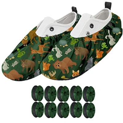 Afbeelding van Ferocity 5 paar herbruikbare schoenovertrekken, EU 25 30, voor kinderen, waterafstotend, antislip, wasbare schoenbeschermers, uniseks, jongens en meisjes, van polyester, x kleurrijke motieven, 142, animals, Pairs 30 size