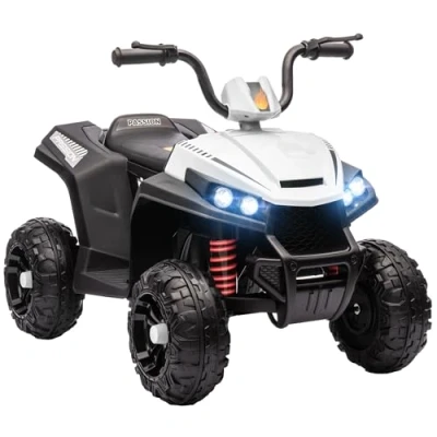 Afbeelding van AIYAPLAY elektrische quad voor kinderen, 12 V, auto 2 motoren, snelheid 5 km/u, en achteruit, led koplampen, claxon, MP3, kinderen van 37 60 maanden, wit
