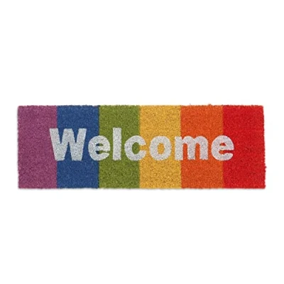Afbeelding van Relaxdays deurmat kokos, met tekst Welcome, 75 x 25 cm, binnen &amp; buiten, weerbestendig, antislip, kokosmat, regenboog