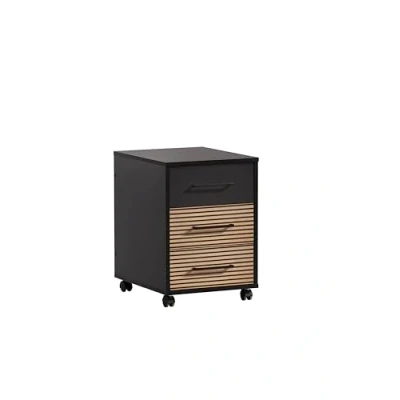 Afbeelding van Schildmeyer Hank Rolcontainer van hout, mat zwart/akoestisch paneel look, 40 x 50 57 cm
