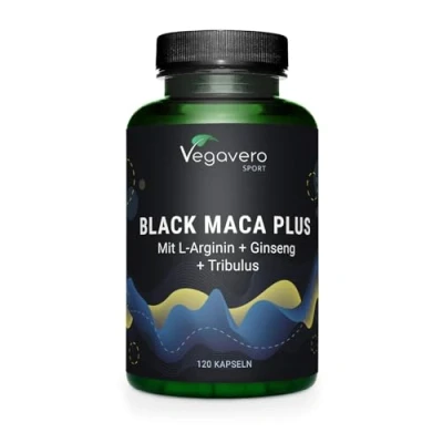 Afbeelding van Vegavero Zwarte Maca 5000 mg + L Arginine Booster met tribulus, ginseng, zink zwart hoge dosering: 10:1 extract Veganistisch en zonder toevoegingen 120 capsules