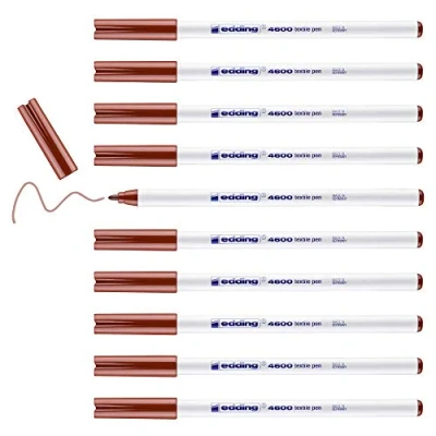 Afbeelding van edding 4600 textielstift bruin 10 stuks ronde punt 1 mm textielstiften, wasmachinebestendig (60 C) voor het tekenen op textiel kledingstift