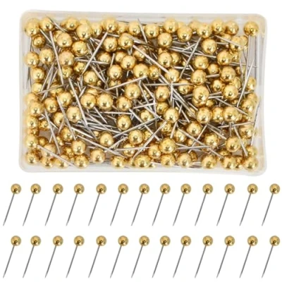 Afbeelding van 200 stuks Map Pins reversspelden, kaart pin naalden goud, prikbord pinnen voor prikbord, kunststof kop, spelden, punaises, met opbergdoos, kaartspelden, knutselen, naaien