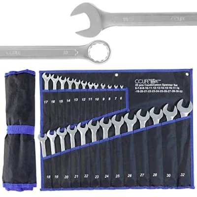 Afbeelding van CCLIFE 12 delige ratelsleutelset met ratelsleutels, 8 19 mm, Cr V, 72 tanden (25 stuks steeksleutel)