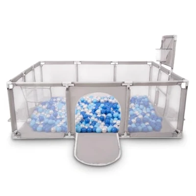 Afbeelding van Selonis kinderbox baby grote speeltuin met 400 ballen box voor kinderen, grijs:blauw/babyblauw/parelmoer