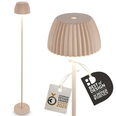 Afbeelding van BRILONER Riffle Oplaadbare Vloerlamp snoerloze staande lamp dimbaar in hoogte verstelbaar voor binnen en buiten beige Ø19 x 124 cm