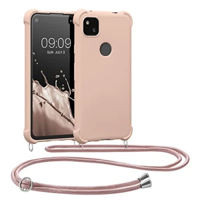 Afbeelding van kwmobile telefoonhoesjegeschikt voor Google Pixel 4a Hoesje van siliconen met telefoonkoord In parelmoer