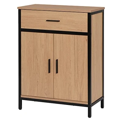 Afbeelding van EUGAD Badkamerkast met 1 lade, 2 deuren, vrijstaande badkamerkast, badkamercommode verstelbare plank, opbergkast voor woonkamer, keuken, hal, 60 x 80 30 cm