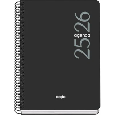 Afbeelding van Dohe Schoolagenda 2025 2026 Dag per Pagina, Formaat A5 (15x21 cm), Spaans en Engels, September tot Juni, Spiraalbinding, Flexibele Kaft ESENCIAL Zwart