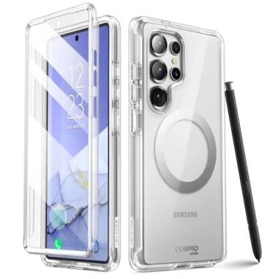 Afbeelding van i Blason Cosmo voor Samsung Galaxy S25 Ultra Case MagSafe met Ingebouwde Schermbeschermer [Ondersteunt Vingerafdruk ID en Draadloze Oplader] Magnetische Telefoonhoes Ultra, Transparant