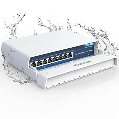 Afbeelding van YuanLey PoE Switch met 8 poorten Gigabit Ethernet Waterdicht voor buiten Onbeheerde netwerkswitch 1000 Mbps, geïntegreerde voeding van 120 W, ondersteuning IEEE802.3af/at en plug &amp; play