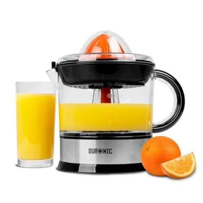 Afbeelding van Duronic JE407 Elektrische sappers, 40 W, citroenpers 700 ml, citruspers, 2 kegels, sinaasappelpers, hoge sapwinning, roestvrijstalen fruitpers met zeef, citrusjuicer, sinaasappelsappers, limoenpers