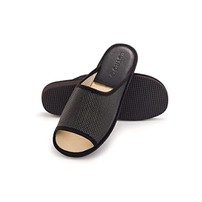 Afbeelding van ESTRO Pantoffels Heren Sloffen Open Teen Leer Huis Slippers F19 (45, Donkerbruin F19)