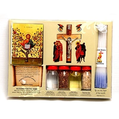 Afbeelding van Jerusalem Home Blessing Kit Flessen, Kruis &amp; Kaarsen uit het Heilige Land