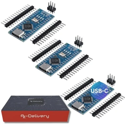 Afbeelding van AZDelivery 3 x AZ Nano V3 boardset met USB C aansluiting, Atmega CH340 Chip Atmega328 CH340, compatibel Arduino, Arduino Pro Micro en V3, inclusief e book