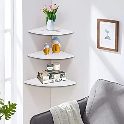 Afbeelding van Raguso 3 stuks Zwevende Hoekplank Wandrek Planken Huismeubilair Kantoor Woonkamer Badkamer Decor Wit Opbergbenodigdheden