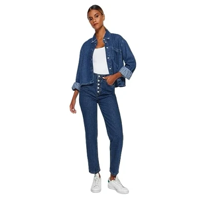Afbeelding van Trendyol Zwarte Mom Jeans Met Hoge Taille En Knopen Twoaw24Je00071