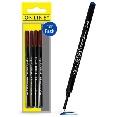 Afbeelding van Online 4 x rollerbalvulling compatibel met Faber Castell, Senator, Schneider blauw 0,7 mm lijndikte I reservevulling voor rollerbalpen, rollerballvulling volgens ISO 14145 2