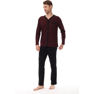Afbeelding van Pijadore Grote Maten Heren Pyjama Set, Lange Mouwen, Kastanjebruin 3XL