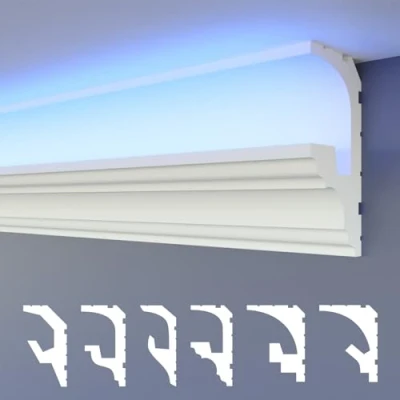 Afbeelding van HEXIMO LED sierlijsten 2 in 1, indirecte verlichting, plafondlijsten, XPS polystyreen plafondsierlijsten voor plafonds (20,4 meter HLED 6)