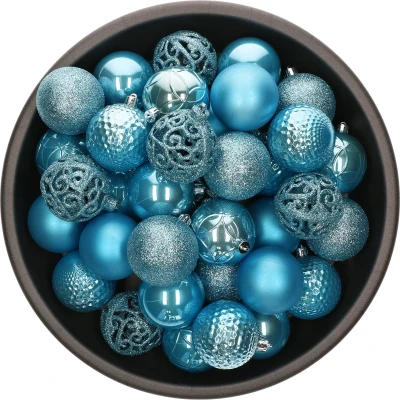 Afbeelding van Decoris kerstballen 37x ijs blauw 6 cm kunststof Kerstbal