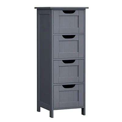 Afbeelding van VASAGLE Badkamermeubel, opbergkast, staande kast, met 4 laden, 30 x 82 cm, voor badkamer, woonkamer, eetkamer, keuken, moderne stijl, grijs LHC040G01