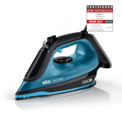 Afbeelding van Braun TexStyle 5 SI5256BL strijkijzer met FreeGlide 3D SuperCeramic strijkzool, precisiepunt, ergonomische open handgreep, navulverpakking 300 ml, anti druppelsysteem, stoomstoot 210 g/min, 2600 W,