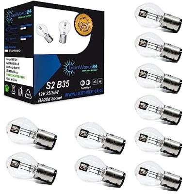 Afbeelding van LIGHTWORLD24 10 stuks BA20d S2 35/35W 12V motorfiets halogeenkoplampen superhelder groot licht dimlicht scooter bromfiets bilux lamp gloeilampen