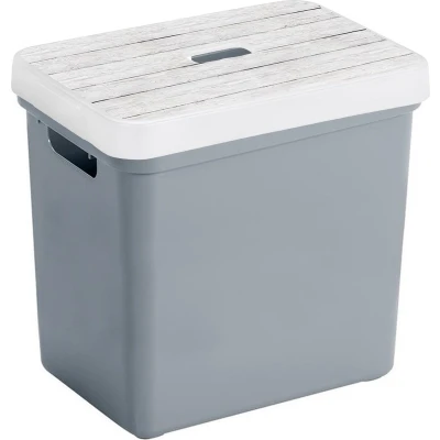 Afbeelding van Sunware Opbergbox/mand blauwgrijs 25 liter met deksel hout kleur Opbergbox