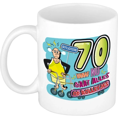 Afbeelding van Bellatio Decorations Cadeau / Verjaardag mok 70 jaar man rollator keramiek mannen cadeautjes feest mokken