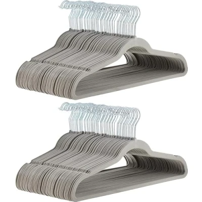 Afbeelding van Amazon Basics Kleerhangers voor kostuum/kostuum, bekleed met fluweel, pak van 100, grijs