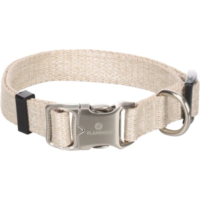 Afbeelding van Flamingo Lago Hondenhalsband, beige, M, 40 55 cm, 20 mm, traploos verstelbaar, klikgesp en ring voor riem, verchroomd