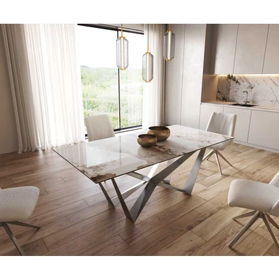 Afbeelding van DELIFE Eetkamertafel Edge 200x100 keramiek Minas Melange wit beige spider vlak staal RVS
