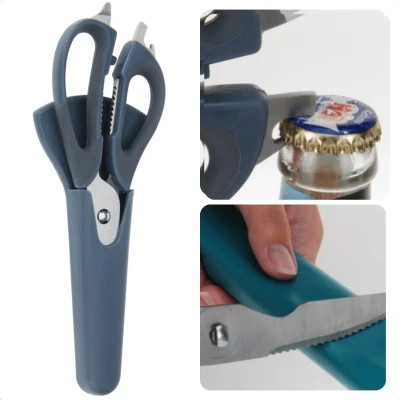 Afbeelding van Cheqo® Multifunctionele Keukenschaar Schaar met Flesopener Mes Notenkraker RVS 22cm 2,8mm 145g 80g Voor Kip, Vis, Noten en Flessen